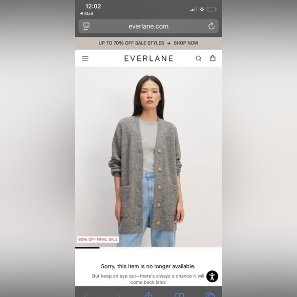 Everlane Sweaters - Everlane Gray Cardigan with Brown Buttons